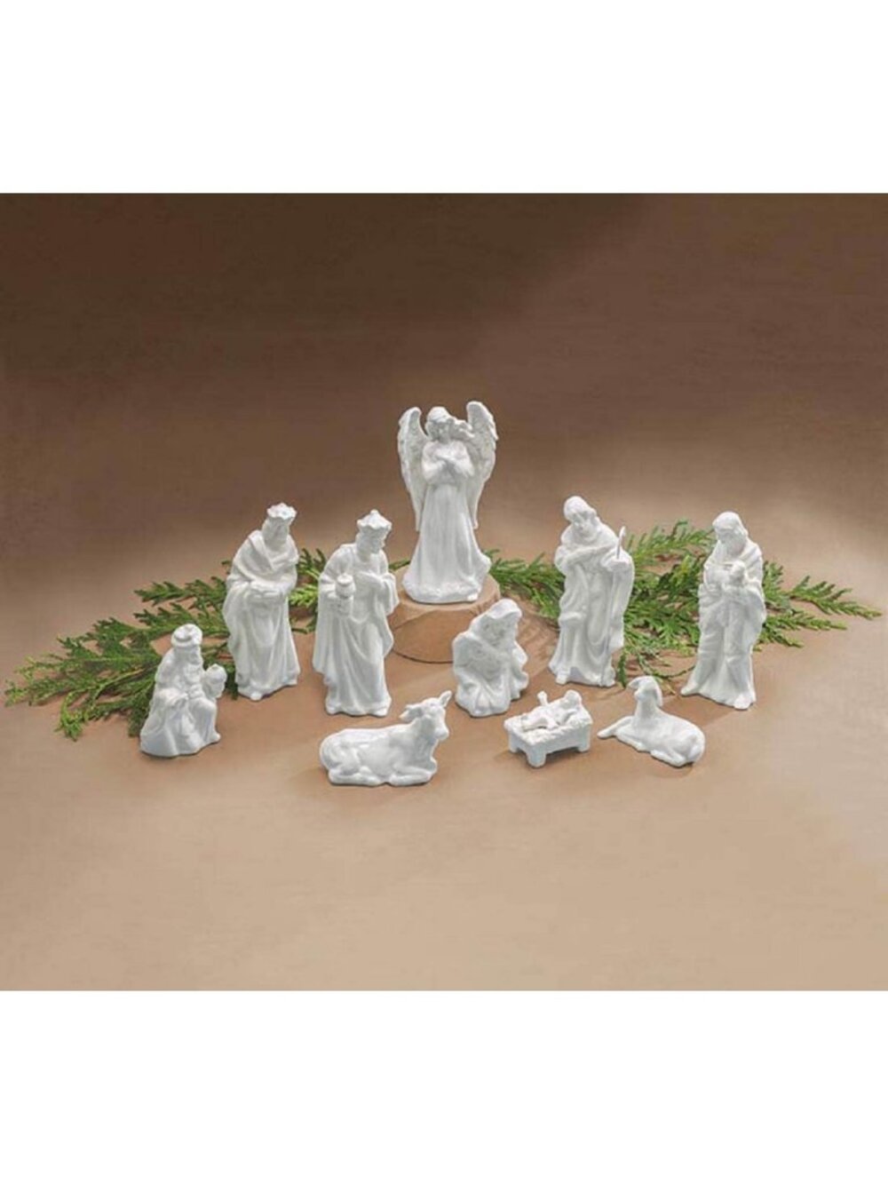 Miniature Porcelain Nativity Set, 10-Piece Christmas Figurines, White Decor